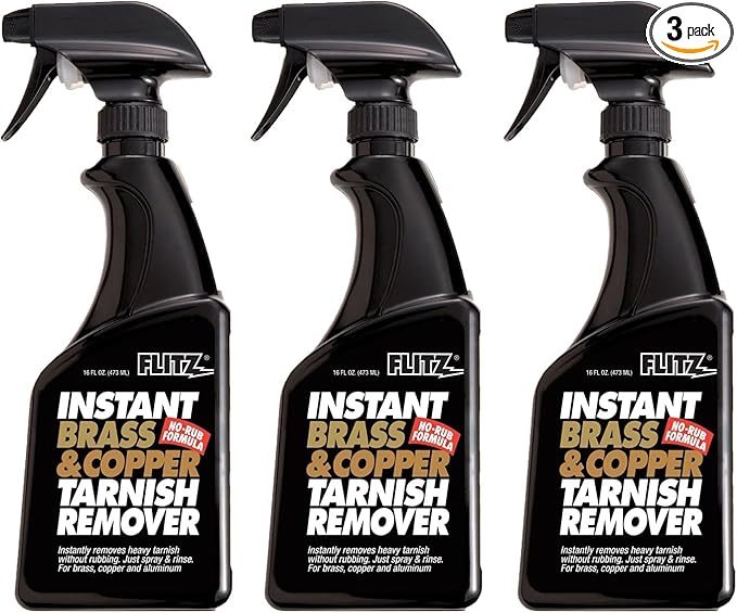 Flitz Instant Brass and Copper Tarnish Remover - 16oz Bottle of USA-Made Organic Rust Remover Spray (No-Rub) - Removes Stains & Oxidation from Glass & Aluminum - Brass Cleaners That Work (3 Pack)