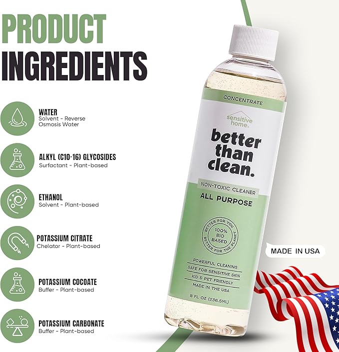 Better Than Clean™ All Purpose Cleaner Concentrate – Fragrance Free, Plant-Based, Non-Toxic, Multi-Surface Cleaner for Granite, Marble, Stone & More – 8oz Makes 4 Bottles