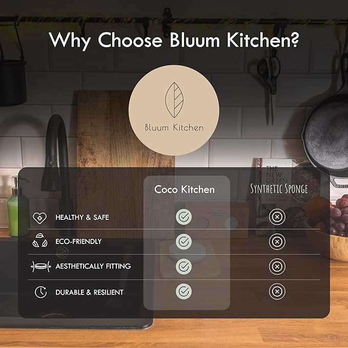 Organic Kitchen Sponges 6-Pack – Non Toxic Sponges for Dishes, Plastic Free & Natural Dish Sponge, Plant Based Cellulose & Coconut Fiber Sponge, Biodegradable, Compostable, Eco Friendly