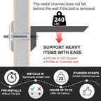 Drywall Anchor with Included Bolts for 3/16”-24, Heavy Duty Hollow Drywall Anchors for TV Mounting Kit, Stainless Steel Hollow Wall Anchors Holds up to 240 lbs Each in 1/2-in Drywall-14 Pack