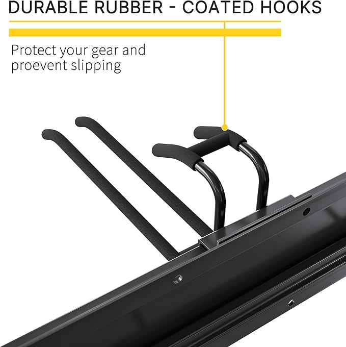 Garage Organization, Garage Tool Organizer Wall Mount with 48 inches Rails and 6 Double-layer Hooks, Tool Organizer Rack For Yard Tools, Shovel, Chair, Snowborad