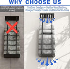 2-Tier Wall-Mounted Towel Rack with Hooks & Shelf, Black Metal Towel Holder for Small Bathrooms (Standard Version)