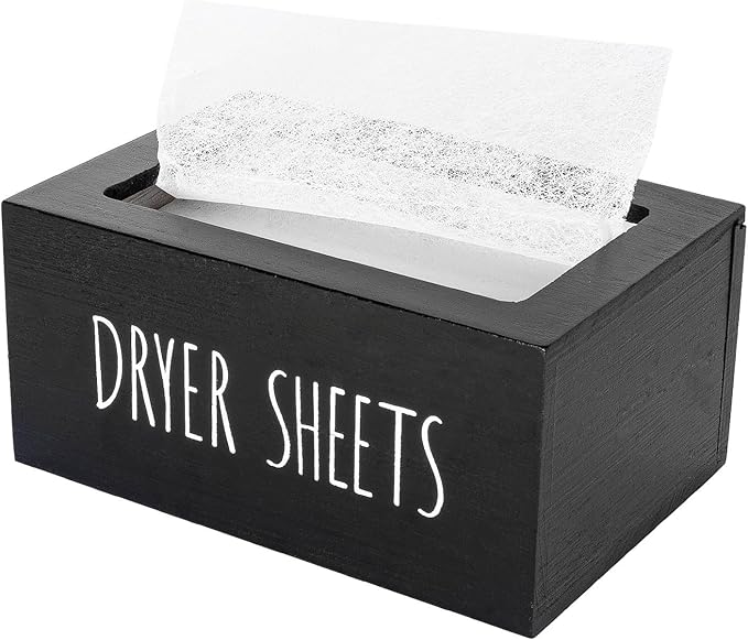 zoocatia Laundry Room Decor Dryer Sheet Container Wood Detergent Dispenser Organization and Storage Box Holder for Laundry Pods, Dryer Balls, Black