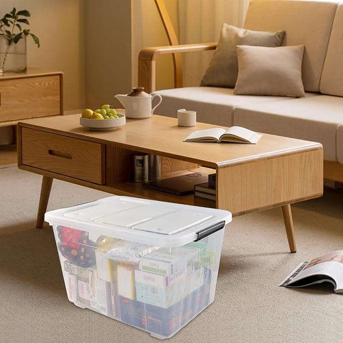 Cand 4 Packs 50 QT Storage Bins with Lids, Clear Large Plastic Storage Container Box