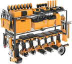 Large Power Tool Organizer Wall Mount, Power Tool Shelf System Battery Storage with 8 Cordless Drill Holder，3 Layers Heavy Duty Metal Loads 450lbs，Utility Racks for Garage Workshop