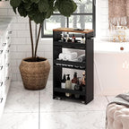 TEAMIX 4 Tier Slim Storage Cart with Handle, Slide Out Storage Rolling Utility Cart Mobile Shelving Unit Organizer Trolley for Small Spaces Kitchen Laundry Narrow Places (Black+Brown, 7-7/8'' W)