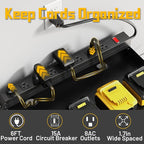 Wide Power Tool Organizer Wall Mount with Charging Station,3 Layer Adjustable Heavy Duty Tool Storage Rack with 8 Outlet Power Strip for Drill,Cordless Tools,Suitable Utility Rack for Garage,Black