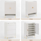 COSIEST 43" 7-Tier Shoe Cabinet with Doors, Wooden Shoe Storage Cabinet with Adjustable Shelves, Freestanding Shoe Rack Organizer for Entryway, Hallway, Closet, Living Room, White