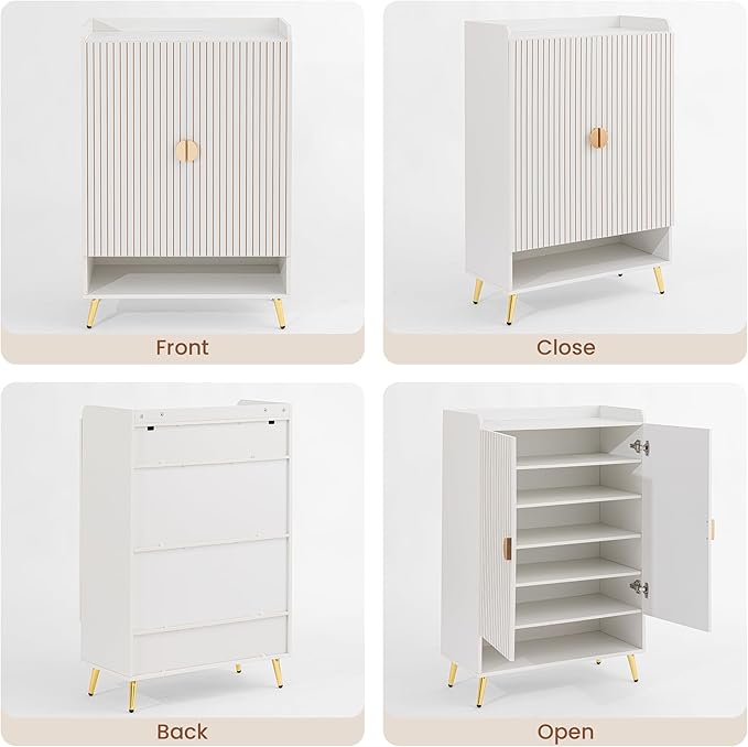 COSIEST 43" 7-Tier Shoe Cabinet with Doors, Wooden Shoe Storage Cabinet with Adjustable Shelves, Freestanding Shoe Rack Organizer for Entryway, Hallway, Closet, Living Room, White