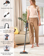 Steam Mop Cleaner with Detachable Handheld Steamer, 20 in 1 Steam Cleaner with Multiple Accessories, Detachable Water Tank, Microfiber Pads for Floor, Tiles, Carpet and Grout Cleaning (Grey)