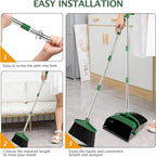Broom and Dustpan Set with Long Handle, Light Weight Stainless Steel Poles Stand Upright Dustpans with Broom Combo for Home Kitchen Office Pet Dog Hair, 1-Pack(Black Green)