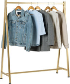 MyGift A-Frame Clothing Rack, 47 Inch Modern Heavy Duty Gold Metal Wardrobe Clothes Rack, Commercial Grade Freestanding Garment Hanger for Bedroom Closet or Retail Display