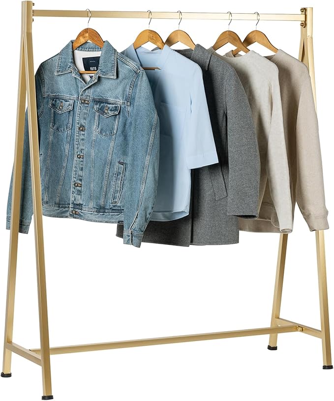 MyGift A-Frame Clothing Rack, 47 Inch Modern Heavy Duty Gold Metal Wardrobe Clothes Rack, Commercial Grade Freestanding Garment Hanger for Bedroom Closet or Retail Display