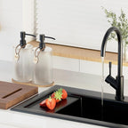 18Oz Kitchen Dish Soap Dispenser Set,Glass Hand Soap Dispenser Bathroom with Wood Tray & Black Stainless Steel Pump,Vertical Stripe Design