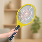 Bug Zapper 18" Electric Fly & Mosquito Swatter Racket - Outdoor/Indoor Killer for Flies, Battery-Operated Tennis Killing Zap, 3000 Volts Electronic Catcher, 2 AA Batteries Included - Yellow