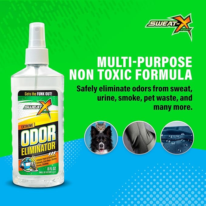 SweatX Extreme Odor Spray - Multipurpose No-Wash Deodorizer - Ideal for Shoes and Gym Clothing - Victory Scent (8 Fl Oz) - 6 Pack