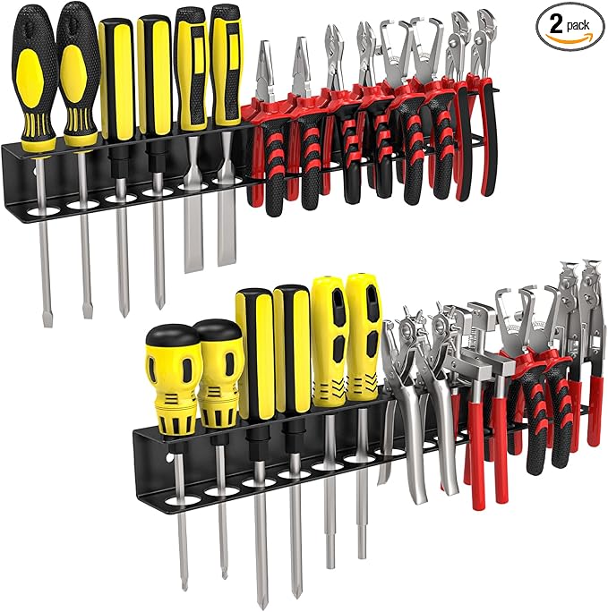 Screw Driver Holder Wall Mount,Screwdriver Organizer, Metal Plier Organizer Wall Mount, Screwdriver Garage Tool Storage Rack for Garage Workshop Workbench Edge Tool Chest Cart, 2 PCS