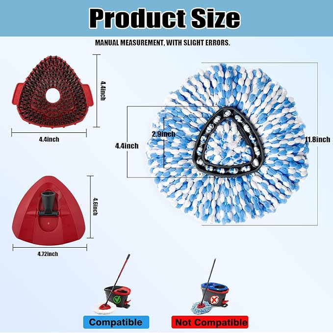 10PCS Spin Mop Replacement Heads,with Only Fit for RinseClean 2-Tank System,Machine Washable & Easy to Replace.Including 8 Spin mop Replacement Heads, 1 Brush Head and 1 Base