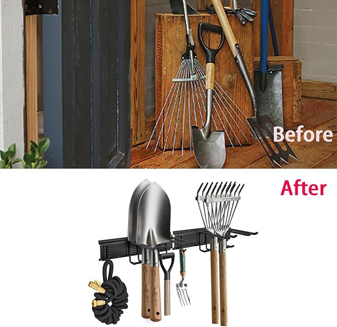 Garage Tool Organizer Wall Mount, Garden Tool Organizer with Adjustable Hooks for Garage Storage and Organization (Normal)
