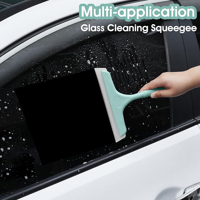 Shower Squeegee for Glass Doors, Bathroom Squeegee for Shower, Mini Window Squeegee, Home Bathroom Silicone Cleaner Tool, Suitable for Bathroom, Kitchen, Tile, Mirror, Car Glass, 8in Lake Blue