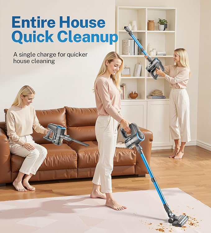 DEVOAC Cordless Vacuum Cleaner, Ultra-Lightweight Stick Vacuum, 2200mAh Battery Up to 40mins Runtime, 6 in 1 Powerful Handheld Vacuum for Home Hard Floor Carpet Pet Hair (Sky)