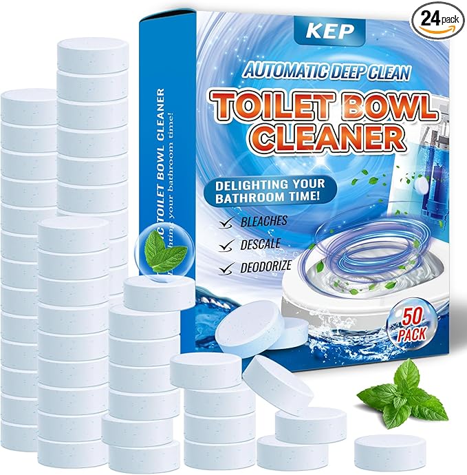 Automatic Toilet Bowl Cleaner Tablets–Fresh Scent,50 PACK,Long-Lasting Clean–Safe for Tanks&Pipes Deodorizing and Descaling–Bathroom Cleaner Against Tough Stains Keeps Bowl Clean Between Washes-fresh