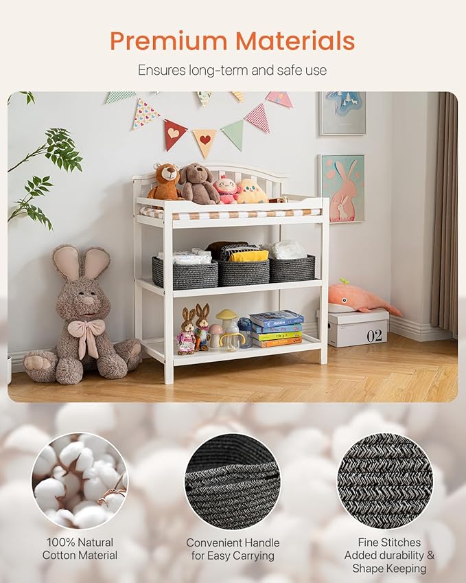 Small Woven Basket, 13.5 x 9.5 x 5 Inches, Storage Basket for Organizing, Cute Small Rope Shelf Closet Cube Storage Bins Baskets for Shelves, Dog Toy Gift Baskets Empty, 3 Pack Mixed Black