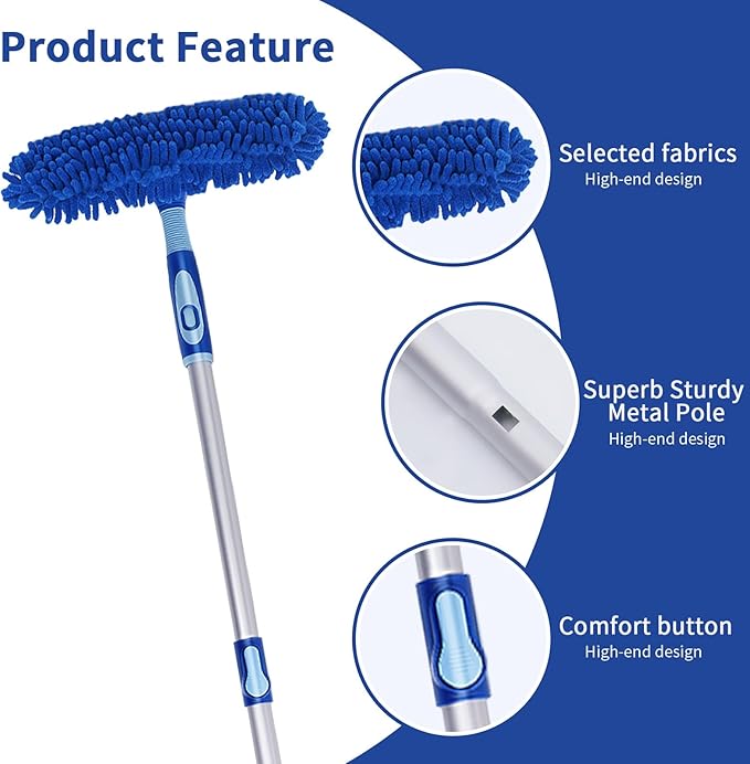 LOMIDA Professional Window Squeegee Kit - 62" Lightweight Aluminum Pole, 2 in 1 Rotatable Window Cleaning Tool Kit with Extension Pole Cleaning with Bendable Head for Car/Shower/High Windows