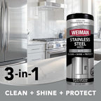 Weiman Stainless Steel Cleaner & Polish Kit, 3 Piece - Spray, Wipes & Cloth, Anti-Fingerprint, Removes Grease, Water Spots, Streaks & Residue, Polishing Cleaner Safe for Appliances, Sinks & Grills