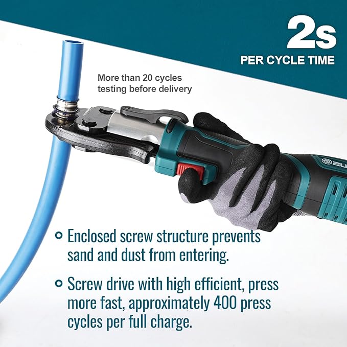 Mini Press Tool kit with 3 Jaws Suitable for PureFlow press fittings 1/2", 3/4", 1", Brushless Motor, 2pcs Battery, Fast Charger & Carrying Case