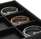 Oirlv Black Leather Jewelry Display Tray 12 Grid Jewelry Drawer Organizer Bracelet Bangle Organizer Independent Storage