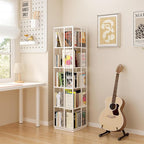 Square Rotating Bookshelf Tower - 360 Spinning Display Corner Bookcase for Narrow Space, Modern 5-Tier Revolving Storage Shelf, White