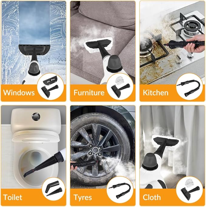 Handheld Pressurized Steam Cleaner with 12 pcs Accessories, Portable Steamer for Cleaning, Steam Cleaner for Home Use, Steamer for Cleaning Car, Furniture, Floor, Upholstery, Grout and Tile, Deep Gray