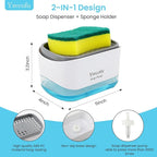Dish Soap Dispenser with 6 Kitchen Sponges for Kitchen Sink,1 Foldable Silicone Funnel,1 Dishwashing Liquid Dispenser for Kitchen -2-in-1 Soap Dispenser with Sponge Holder