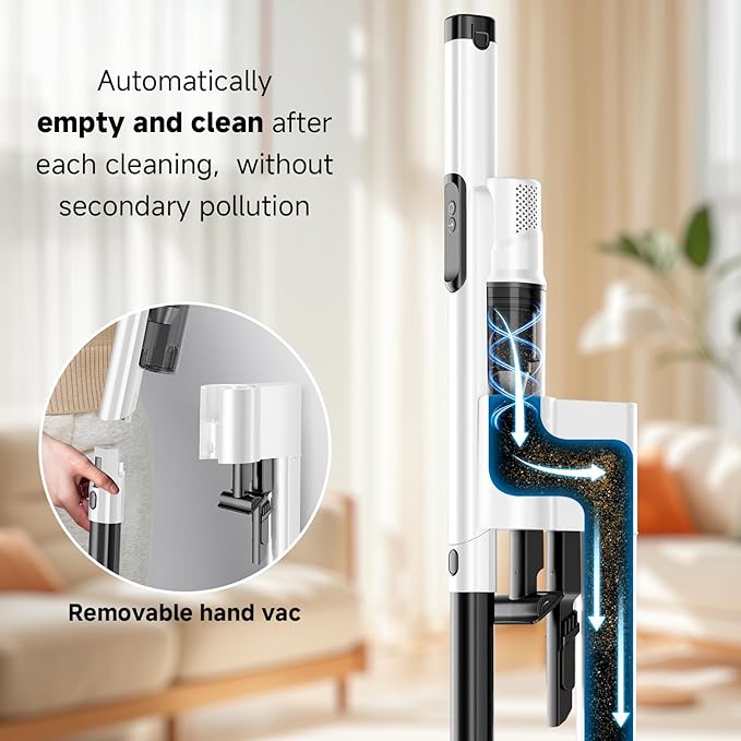Self Clean and Empty Cordless Vacuum Cleaner with 2.5L Dust Base, Powerful Suction Handheld Vacuum, Auto Empty System, HEPA Filtration, Stick Vacuum for Pet Hair, Hardwood and Carpet, Black