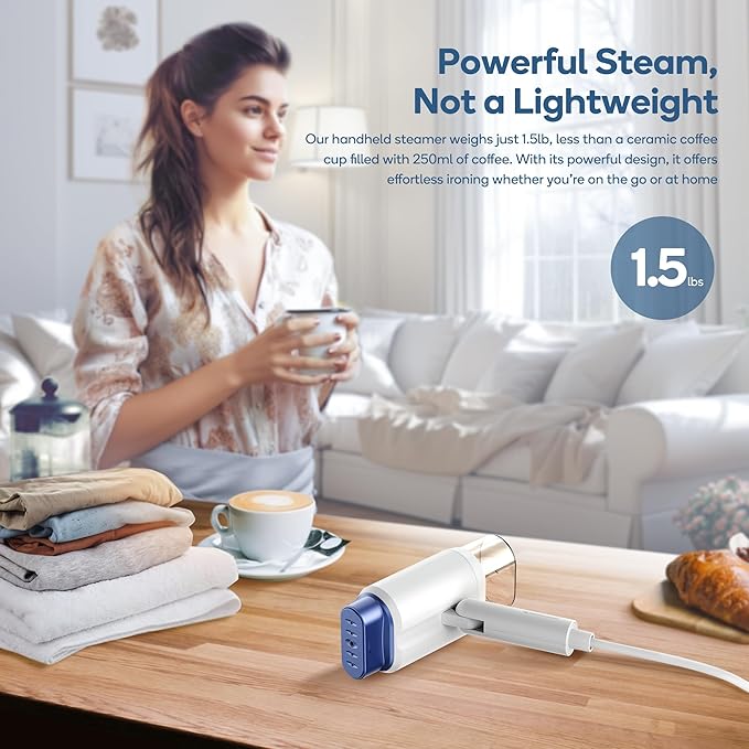 Newbealer Steamer for Clothes, 1200W Travel Steamer with Horizontal & Vertical Steaming, 2 Steam Levels, Dry Ironing, Foldable, 1.5lbs Lightly, 180ml Handheld Fabric Wrinkle Remover (120V Only)