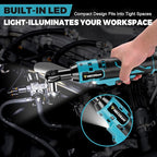 74 Ft-lbs 21V Cordless Ratchet Wrench Set, 3/8" Electric Ratchet, 800 RPM Power Brushless Motor with LED Light, 8 Laser Sockets, 1/4" Adapter, 3" Extension Bar, 2x2.0Ah Batteries