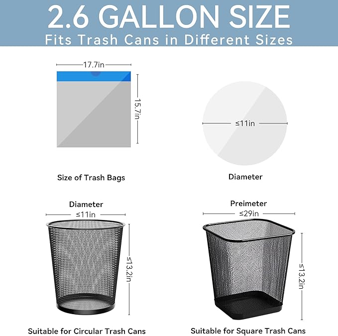 Small Drawstring Trash Bags 2.6 Gallon Bathroom Garbage Bag 75 Count Trash Can Liner for Bathroom, Office, Bedroom, Kitchen Random Gold & Silver