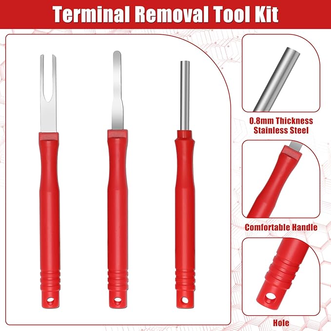 30+4P Terminal Pin Removal Tool Kit, Electrical Connector Depinning Tool Terminal Pin Extractor Kit Wire Release Tool for Car Household Devices (Red)