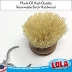 Lola Products Replacement Head for The Original Tampico Vegetable & Dish Brush, 1.75" Head, Birchwood & Poly Bristles, Reusable & Washable, 1 Pack