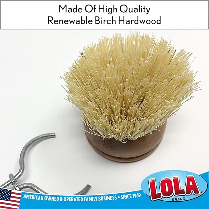 Lola Products Replacement Head for The Original Tampico Vegetable & Dish Brush, 1.75" Head, Birchwood & Poly Bristles, Reusable & Washable, 1 Pack