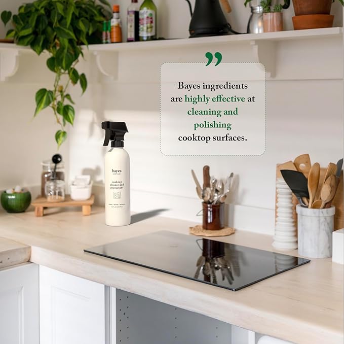 Bayes Cooktop Cleaner and Protectant for Daily Use - Cleans, Shines and Protects Ceramic Glass and Enamel Cooktops - For Fingerprints, Grease, Residue, and Smudges - 16 oz