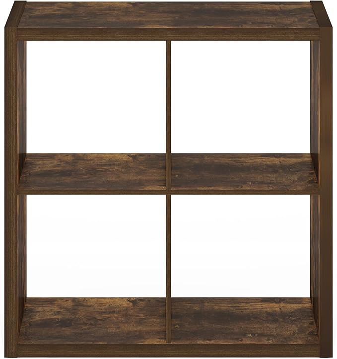 Furinno Cubicle Open Back Decorative Cube Storage Organizer, 4-Cube, Amber Pine