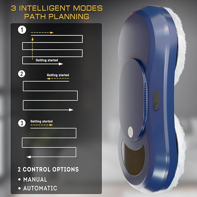 Dark Blue Automatic Window Cleaner Robot W250, 11.6 x 5.7 x 2.7 Inch with 30 ml Automatic Water Spray and 10 Cloth Pads. Window Vacuum Cleaner for Windows. Automatic Glass Cleaner Vacuum
