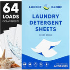 Lucent Globe Laundry Detergent Sheets. Pre-Measured Laundry Sheets. Powerful Stain Removal. Works in All Clothes Washers. (1 Pack - 64 Washes, Ocean Breeze)