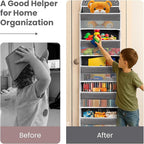 Ease of Assembly Over The Door Organizer, 5 Shelves & 8 Side Pockets,Hanging Behind Door Storage, Heavy-Duty Reinforced Mesh Rack Holds 44lb for Bathroom,Pantry, Nursery,Closet, Shoes, Towels