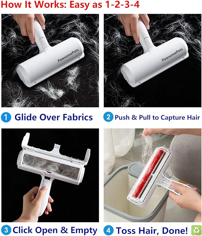 Pawsome Pets Pet Hair Remover Gift Set Reusable Lint Roller Cat and Dog Hair Remover for Furniture, Couch, Carpet, Clothing and Bedding - Portable, Multi-Surface Fur Removal Tool