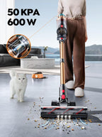 Cordless Vacuum Cleaner, 600W 50KPA 65 Mins Runtime Self-Standing Vacuum Cleaners for Home, Stick Vacuum with Charging Dock Station Removable Battery, Handheld Vacuum for Pet Hair/Carpet/Floor