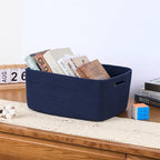 Large Storage Baskets for Organizing, Closet Shelf Baskets for Clothes Blanket Towels, Baby Nursery, Toy Bins Box, Woven Rope Baskets, 17 x 13 x 7.5”, 4 Packs Navy Blue