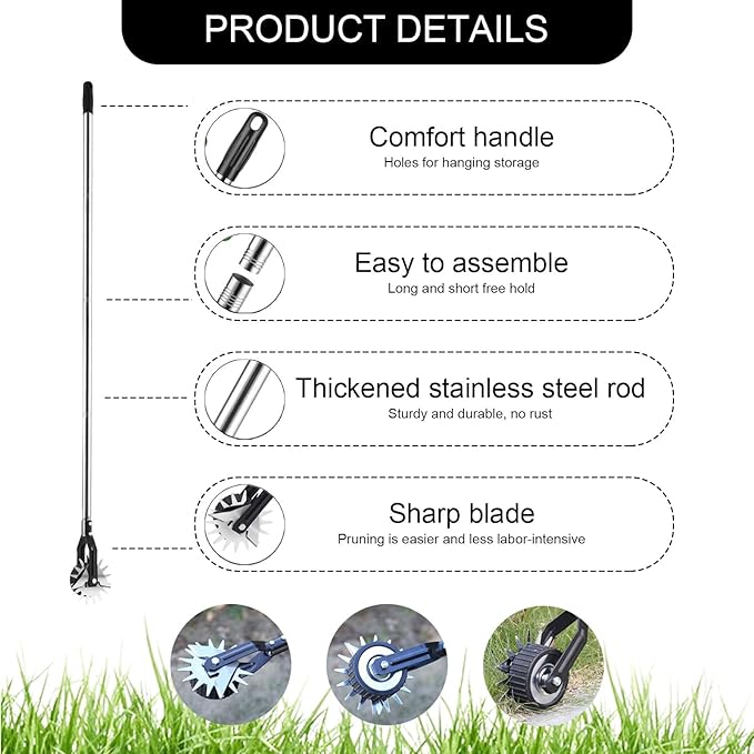 Longzhuo Wheel Rotary Edger, Wheel Lawn Edger, Manual Edger Lawn Tool with Stainless Steel Handle, Garden Edger Lawn Tool for Garden Yard